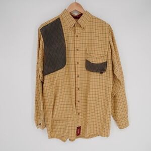 Braeval Tiera Shooting Button Down Shirt Mens M Gold Plaid Quilted Pockets